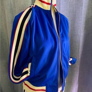 Vibrant NWT Blue Victorious Bomber Jacket with arm length PIN Striped Details